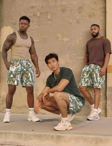 Flygo Men Graphic Print Print Camo Shorts مصمم أزياء شورت شورت Retro in Kuwait