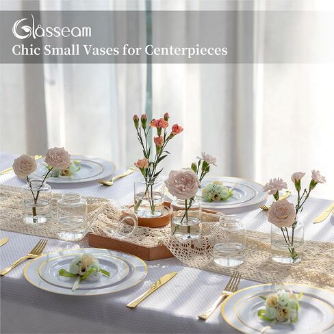 Glasseam Bud vases Set of 6: Glass Vases for Centerpieces Modern Small Vases for Home Table Shelf Wedding Party Decoration - Clear Vase for Flowers Stem Roses Tuilps Cuttings in Kuwait