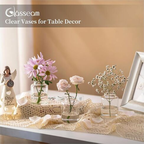 Glasseam Bud vases Set of 6: Glass Vases for Centerpieces Modern Small Vases for Home Table Shelf Wedding Party Decoration - Clear Vase for Flowers Stem Roses Tuilps Cuttings in Kuwait