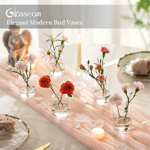 Glasseam Bud vases Set of 6: Glass Vases for Centerpieces Modern Small Vases for Home Table Shelf Wedding Party Decoration - Clear Vase for Flowers Stem Roses Tuilps Cuttings in Kuwait