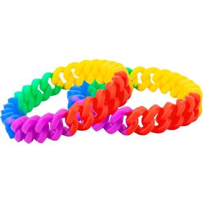 Rainbow/Bisexual Chain Link Silicone Pride Pack Bracelets - LGBTQ+ Accessories for Women & Men - Perfect for Pride Month, Parade and Fundraisings