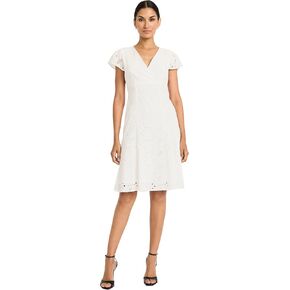 Maggy London Women's Eyelet Fit and Flare Cap Sleeve V-Neck-Knee Length Special Occasion Cocktail Dress