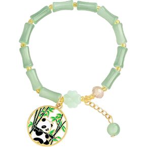 Plwelth Jade Bamboo Bracelets for Women Cute Panda Bracelet Green Jade Jade Estrud Braclet