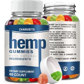 Hemp Gummies 100% Natural Organic Hemp Supplement- High Potency Pure Hemp Oil Extract Edibles Gummy 1 Pack, Vegan, Non-GMO