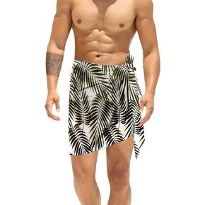 LA LEELA Men's Summer Cover Up Hawaiian Swim Trunk Swimwear for Men Vacation Beach Holidays Beachwear Pareo One Size Allover Leafs, Black