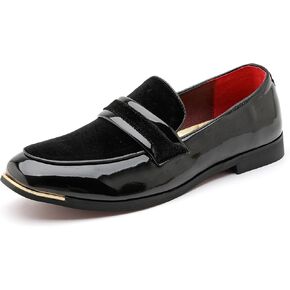 LCQL Men's Luxury Velvet Penny Laiders Patent Leather Oxford Classic Business Party Prom Dress Shoes Size 7-13
