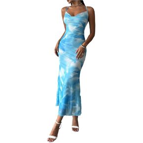 SOLY HUX Women's Summer Spaghetti Strap Long Dress Sexy Cocktail Backless Bodycon Dress Beach Dresses