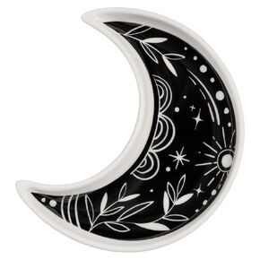 Karma, Boho Trinket Tray, Black and White Ring Bowl, Decorative Ceramic Trinket Dish, Jewelry Dish Tray for Rings, Celestial