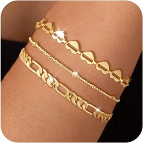 Gold/Silver Bracelets for Women,3 Piece Classical Stack Bracelet Fashion Adjustable Waterproof Jewelry Birthday Gift Gold Accessories for Women