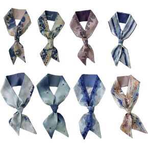 AINIFU Silk Hair Scarf - 8 pcs Women's Chinese Classic Hair Tie - Bag Handbag Handle Ribbon Scarf Hair Head Neck Neckerchief Scarf