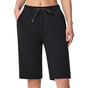 SPECIALMAGIC Women's 12 Inch Inseam Bermuda Shorts with Pockets High Waisted Stretch Knee Length for Workout Yoga