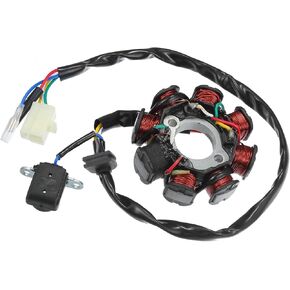 Motoforti 5 Wires 8 Pole AC Motorcycle Magneto Stator Plate Ignition Coil for 50cc 80cc GY6 Engine for ATV Scooter Go-Kart UTV Mini-Bike Black - Pack of 1 Long-lasting