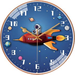 Space Silent Creative Wall clock, Silent time Wall Clock Operated for wall clock for office, Classroom, Bedroom, Bathroom, Living room, Restaurant, Hotel,Children's room，kitchen， etc.(30 cm/ 12")