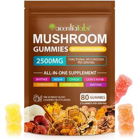 Lions Mane Mushroom Gummies Supplement Blend Organic Reishi, Cordyceps & More, Boosts Energy, Memory, Immunity - 80 Gummies (1)
