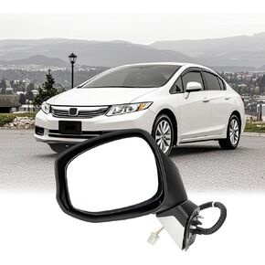 Passenger Side Right Mirror for 2012-2015 Honda Civic | Power Glass | Matte Black | 3-Pins OE Replacement Part #76202TR0A01