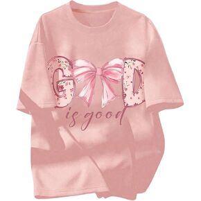 GORGLITTER Girl's Oversized Bow T Shirt Graphic Print Cute Shirts Short Sleeve Crew Neck Loose Tee