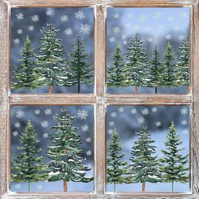 Horaldaily 130 PCS Christmas Window Cling Sticker, Trees Snow for Home Party Supplies Shop Window Glass Display Decoration