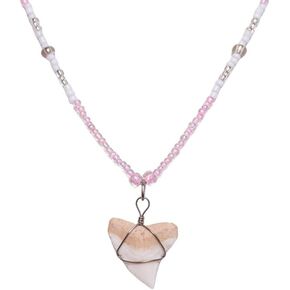 BlueRica Shark Tooth on Seed Beads Necklace (16" 2U)