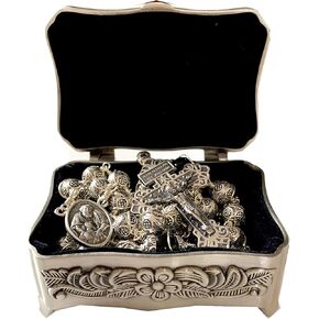elegantmedical Rare Bali Sterling 925 Silver Beads Mens Womens Rosary Cross Gift Necklace box case