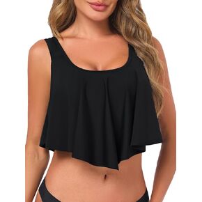 Women's Bikini Top Tankini Tops Push Up Bathing Suit Top Flounce Swimsuit Tops Swim Bra for Large Bust