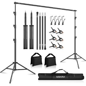 10 x 6.9 Ft Photo Backdrop Support Stand, Adjustable Background Stand, Backdrop Support System Kit for Parties Screen Back Drops Events Decoration, with 4 Clamps, 4 Clips, 2 Sandbags, Carry Bag