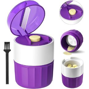 ​​Renmingfed 3-in-1 Pill Crusher Pill Cutter with Storage Box，Pill Grinder with Stainless Steel Grinding Pestle, Pill Crusher Fine Powder, Pill Crushers for Elderly and Pets (Purple/White)