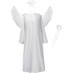 Adult Angel Costume Women White Angel Gown with Angel Wings and Halo Magic Wand Fullset