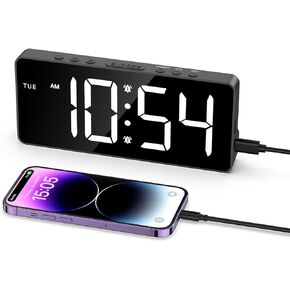 Loficoper Digital Allad ، ساعة المنبه LED لغرفة النوم ، الساعة 7 '' القابلة لإعادة الشحن مع حجم سطوع قابل للتعديل ، إنذارات مزدوجة ، غفوة ، للنوم الثقيل المراهقون المراهقون