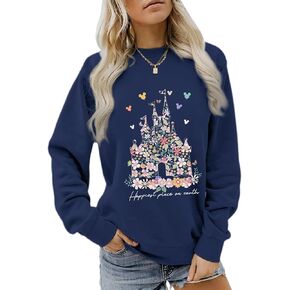 Magic Kingdom Sweatshirts for Women Magical Floral Castle Graphic Long Sleeve Shirt Holiday Vacation Pullover Tops