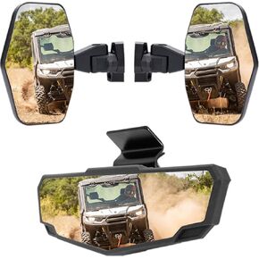 A & UTV PRO Rear View Mirror and Side Mirrors Kit for Can Am Defender Max HD7 HD8 HD9 Pro HD10 2016-2025, Adjustable Break-Away Rearview Mirrors Accessories, Replace OEM #715002459, NOT FOR DOOR