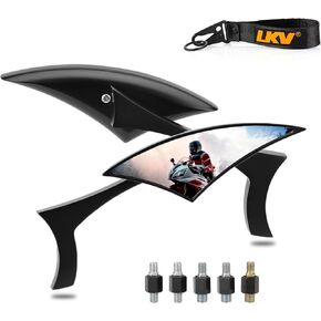 LKV Universal Motorcycle Mirrors with 8MM 10MM Screw Motorcycle Rear View Side Mirror 360 Degree Rotation Chrome Compatible with Scooter Honda Suzuki Kawasaki Victory