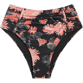 ZAFUL Women's High Waisted Bikini Bottom Tummy Control Swim Briefs Ruched Bathing Suit Vintage Tankinis Brief