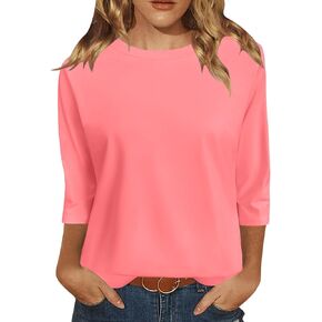JomeDesign 3/4 Length Sleeve Womens Tops Sun Shirts UPF50+ Tunic Blouses Breathable Crew Neck Loose Fit Tshirts Outdoor