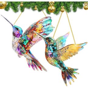 2PC Sherum Spirit Birds, Acrylic Hummingbird Suncatcher Ornament, Multicolored, Holiday, Christmas