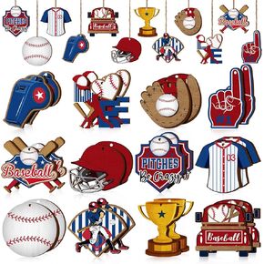Frienda 24 Pcs Baseball Wooden Ornament Baseball Tree Decorations DIY Crafts Ball Wood Cutout Ball Sport Party Decorations for Senior Night 2025 Decor Home Office Bedroom Indoor Decor