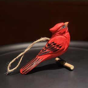 Hand Carved Northern Cardinal Redbird Wooden Cardinal Figurine 4.9" for Hanging Decor Indoor/Outdoor Tree Home Decor,Presents for Bird Lovers Holiday Festival