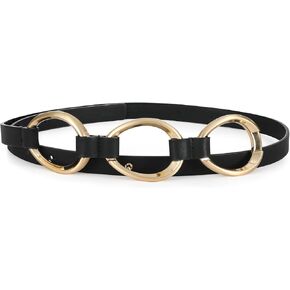 Black Belt for Women Silver Buckle with Metal Ring Link Decoration Perfect for Jeans and Casual Outfits
