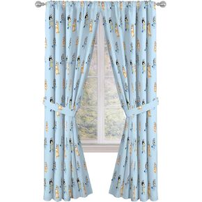 Jay Franco Window Curtains for Kids Bedroom 4-Piece Drape Set with 2 Tiebacks, Blue - Bluey & Bingo, 42" W x 84" L (Pack of 2)