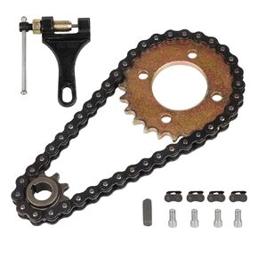 420 Chain 25 Tooth Rear Sprocket+Chain 32 Links with Chain Breaker for Coleman KT196 CK196 Go Kart Predator 212cc 6.5hp Engine Powersports Jackshaft 10T Sprocket 5/8" Assembly (Silver)