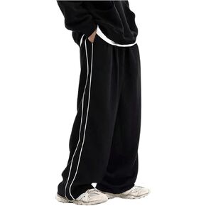 Verdusa Men's Striped Track Pants Elastic Waist Baggy Parachute Pants Sweatpants