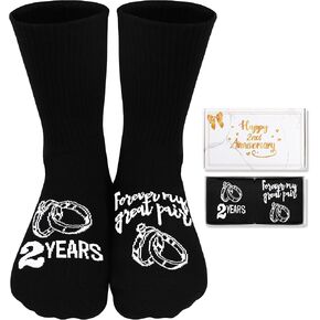 2nd Anniversary Cotton Gift “Two Years, Forever My Great Pair" A Pair of Socks with Card, Gift Box, Unique 2 Year Anniversary Cotton Gift for Him,Her,Husband,Couples