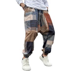 Men's Color Block Patchwork Baggy Harem Pants Drawstring Elastic Waist Hippie Pants with Pockets Streetwear