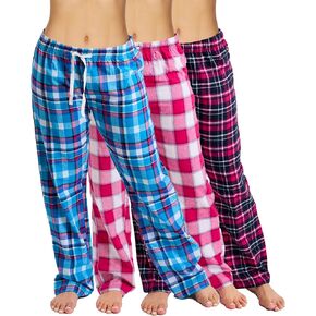 Active Club 3 Pack Cotton-Blend Flannel Pajama Pants for Women, Flannel Plaid PJ Pants for Women for Sleep and Lounge (S-2X)