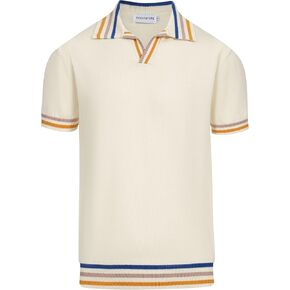 OXKNIT Men's Polo Shirt Short-Sleeved Knit with Stripe Casual Navy Shirt for Summer Sport Work