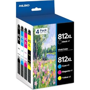 MILEKO 812XL Remanufactured Ink Cartridge Replacement for Epson 812XL Ink Cartridges Combo Pack T812 812 XL for Workforce Pro WF-7840 WF-7820 WF-7310 EC-C7000 Printer (Yellow, Cyan, Black, Magenta)