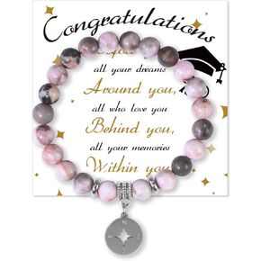 2025 Graduation Bracelets for Her, High School College Graduation Gifts for Him, Beaded Stretch Bracelet with Cards for Women Men Friends