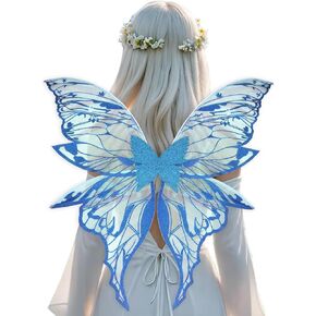 ALIBBON Large Fairy Wings Glitter Transparent Fairy Costume for Women Adults, Butterfly Wings Angel Elf Dress Up Accessories