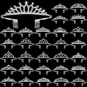 Lyrow 30 PCS Tiara Crowns for Women Galentines Day Party Forms Crotens Crotنام مع Combber Beadband Princess Tiaras لعيد ميلاد عيد الميلاد عيد الميلاد (Silver)