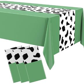 54 x 108 Inch Cowboy Tablecloth Cow Table Runner Table Cover Rectangular Table Cloth Birthday Party Decorations Cow Theme Birthday Party Supplies(Cow Pattern,3 Pcs)