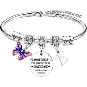 Inspirational Gifts For Women You Are Awesome Bracelet With Initials Butterfly Charm Bracelet For Friends Teens Motivational Birthday Gifts For Sister Daughter Granddaughter